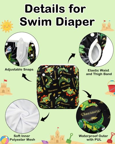 Image of Babygoal Baby Swim Diapers 2 Pack for 0-8 Months Newborn and Babies, Reusable Adjustable Washable for Swimming Lessons
