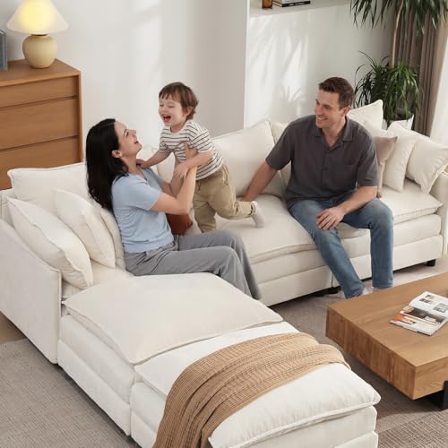 Image of Vesgantti 108 inch Cloud Couch Sectional, U-Shaped Modular Sofa, 3+2, Beige | Modern Chenille, Cloud-Like Comfort, Deep Seat, Modular Sectional Sofa, Sectional Living Room Couches for Apartment