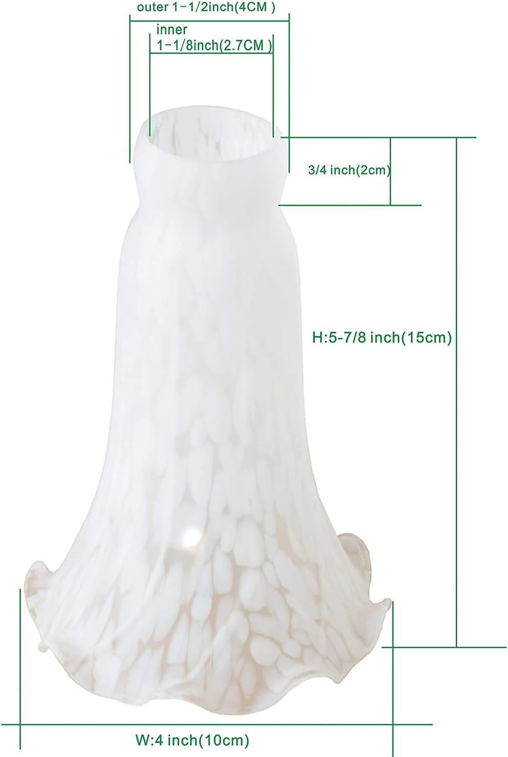 Tiffany Style Lily Glass Lampshade, 6 Inch, Fluted Tulip Flower Design, 1.06" ID x 1.57" OD Opening (White)