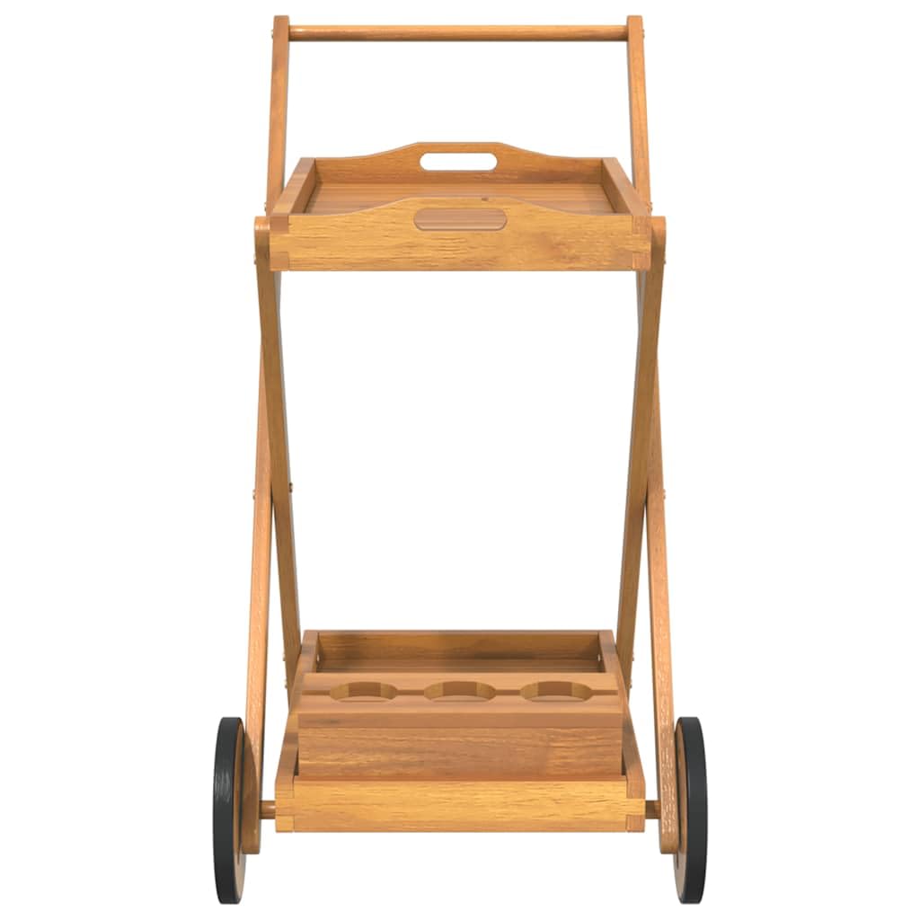Mangloder - Carrito de té de madera maciza de acacia, 54 x 87 x 90 cm, carrito de servicio con ruedas, carrito de cocina con 2 niveles, soporte para botellas y 2 ruedas, portátil para cocina y terraza