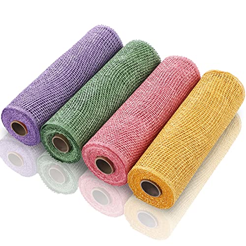 Chuangdi 4 Rolls Easter Poly Burlap Mesh Poly Burlap Deco