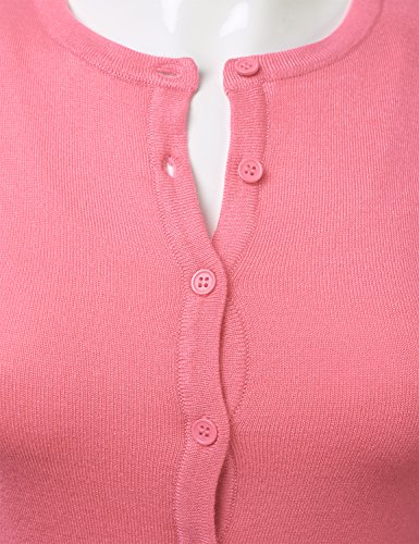 FLORIA Women's Button Down 3/4 Sleeve Crew Neck Knit Cardigan Sweater Pink S