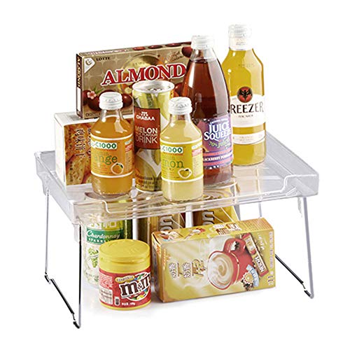 Baffect Organizador de armarios de cocina, organizador de cocina apilable Organizador de estante de almacenamiento de plástico y metal para el hogar y la cocina para gabinetes de cocina (transparente)