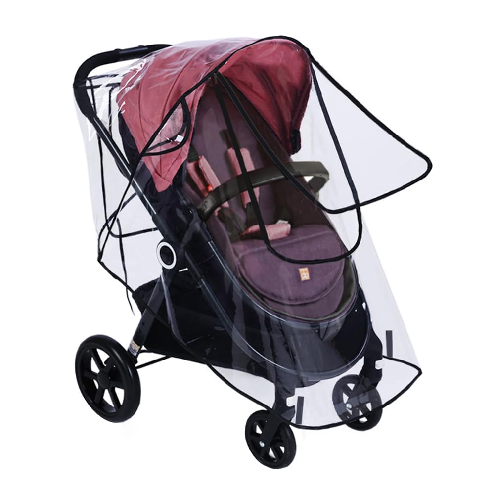 Waterproof Stroller Rain Cover Universal Travel Weather Shield EVA Pram Raincoat Clear Plastic Buggy Umbrella Windshield (Not Include Stroller)