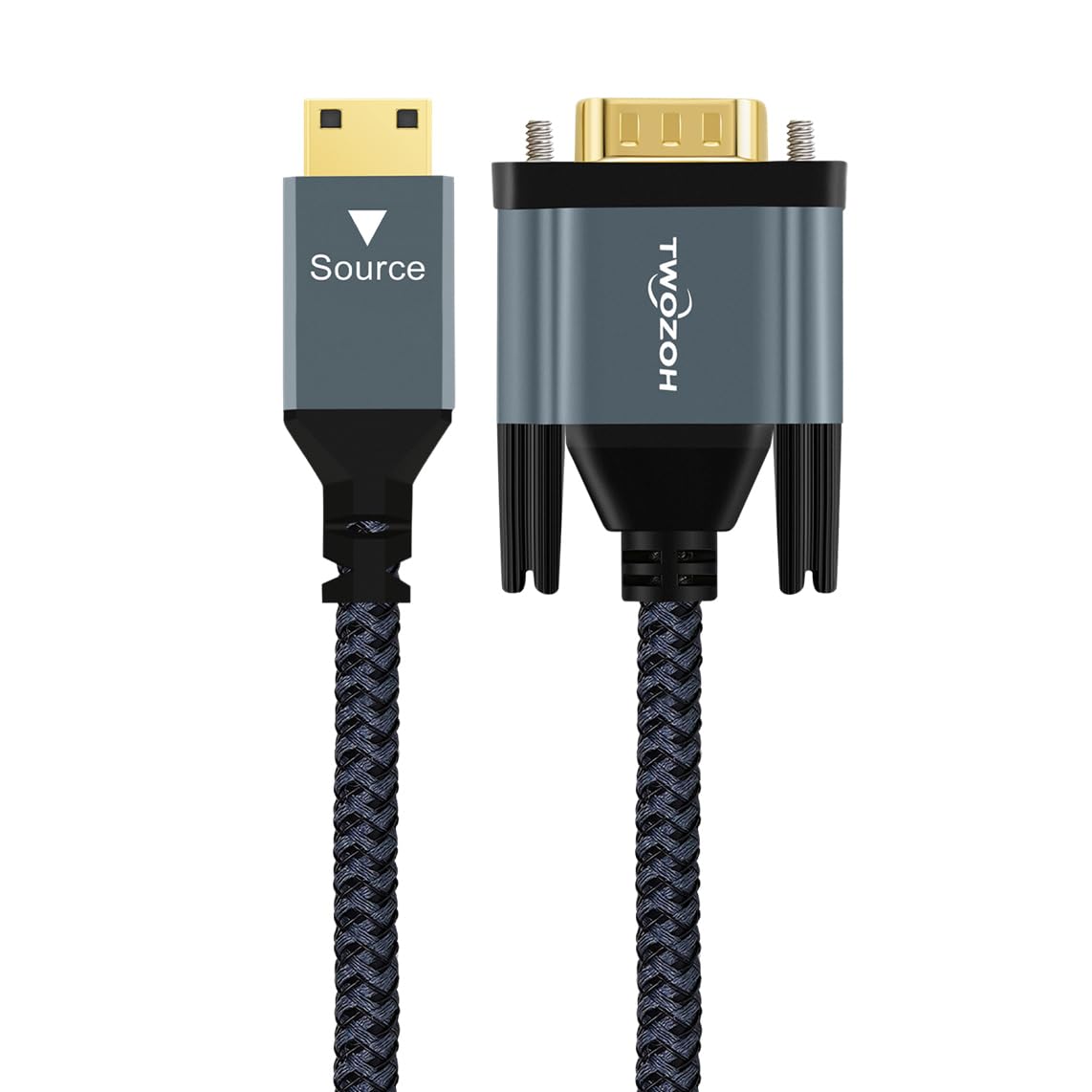 Twozoh Cavo Mini HDMI a VGA 2M, Placcato oro e Intrecciato Maschio a Maschio compatibile con Ultrabook, Notebook, Tablet, Fotocamere e videocamere