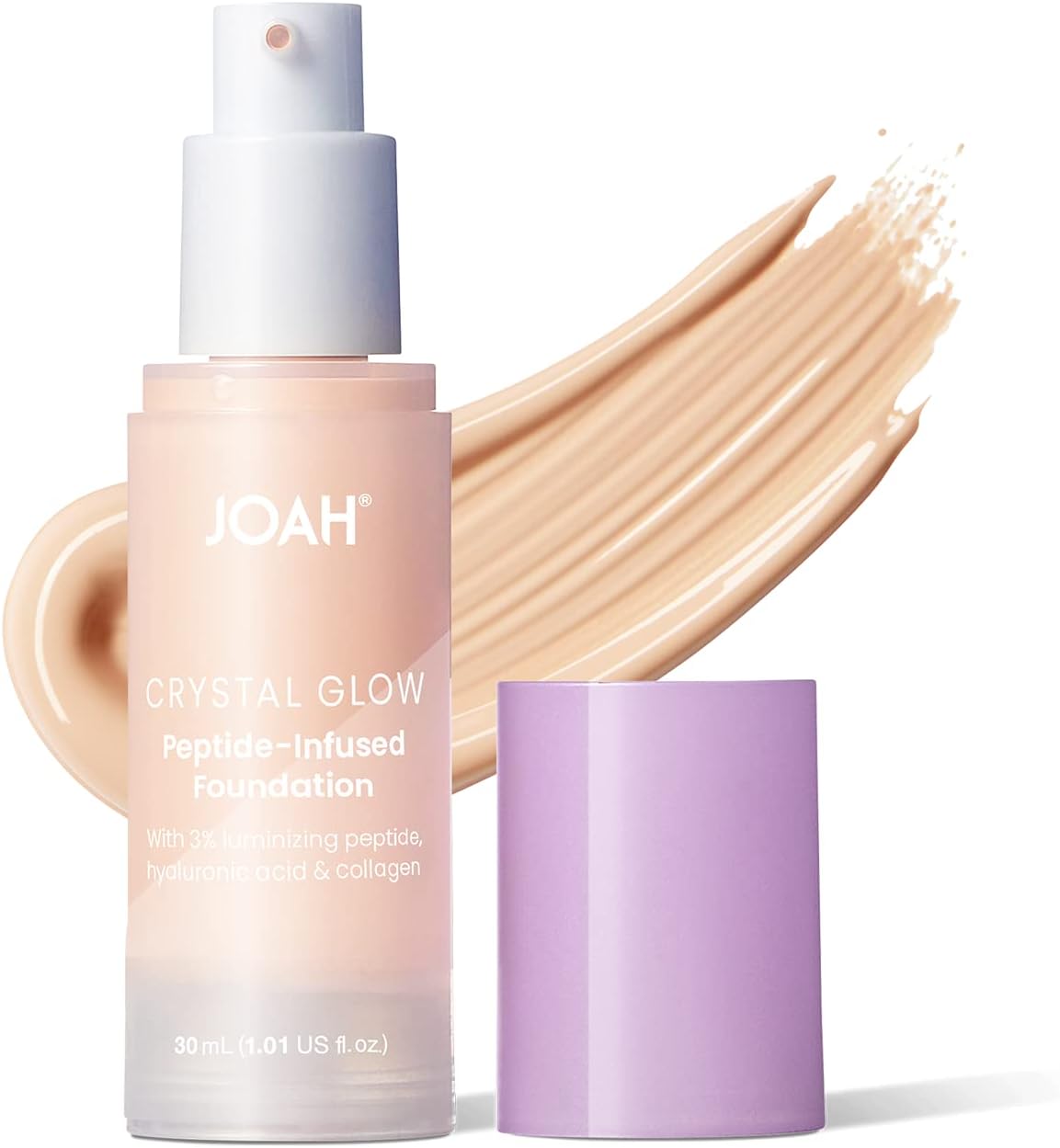 JOAH Crystal Glow Peptide-Infused Foundation, 2-in-1 Multitasking Korean Makeup with Blurring Face Primer, Luminizer, Hydration & Skin Defense for a Flawless Finish, 1.01 Oz, Very Fair Cool