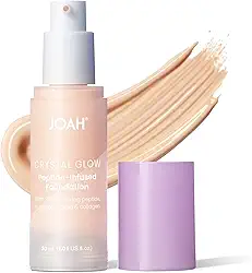 JOAH Base com infusão de peptídeos Crystal Glow, maquiagem coreana multitarefa 2 em 1 com primer facial desfocado, luminizador, hidratação e defesa da pele para um acabamento impecável, 30 ml, muito