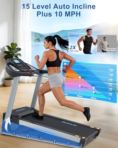 Image of BORGUSI 15% Auto Incline Treadmill with Bluetooth Speaker, 20 inch Wide 3.5HP Folding Electric Treadmill with LCD Display Easy Assembly Running Walking Exercise Machine for Home Use, 350 LBS Capacity