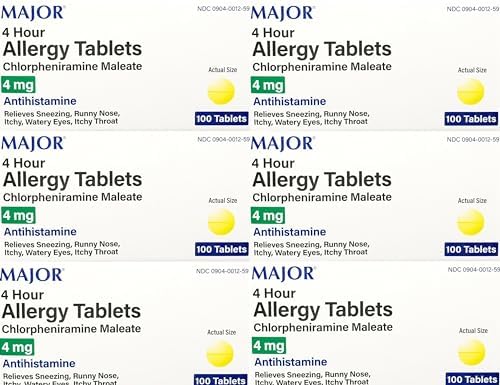 [6 Pack] Anti-Allergy Antihistamine Chlorpheniramine Maleate 4 Mg Generic for Chlor-trimeton Allergy 100 Tablets Per Bottle 6 Pack Total 600 Tablets