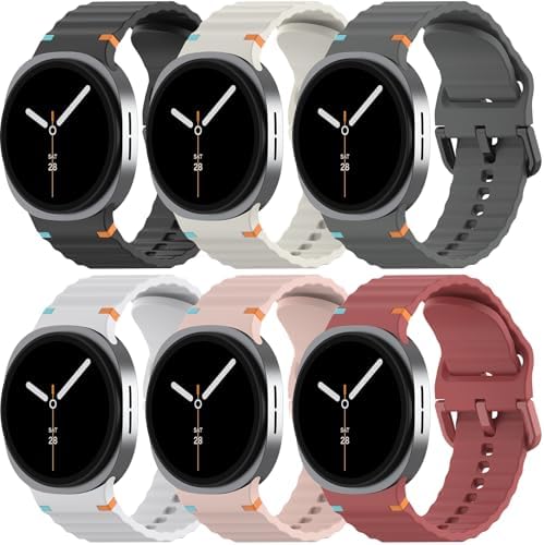 6 Pack Sport Bands Compatible with Samsung Galaxy Watch 8/8 Classic Band 40mm 44mm 46mm (2025), No Gap Soft Silicone Waterproof Strap for Galaxy Watch8 / 8 Classic Band for Men Women with Rugged Meta