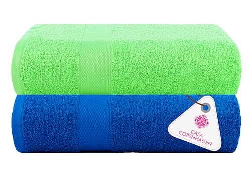 Image of Casa Copenhagen, Super Soft Feather Lite Collection 2 Pieces 100% Cotton Large Bath Towel (Size : 75 x 150 cm) - Lime Green & Electric Blue
