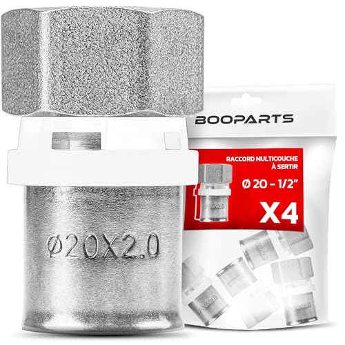 BOOPARTS – Set 4 Pezzi – Manicotto a Pressare Ø20mm (20x2) Filetto Femmina 1/2 (15/21) | Raccordo Diritto con Dado Fisso Profilo TH in Ottone Nichelato | Impianti Idraulici