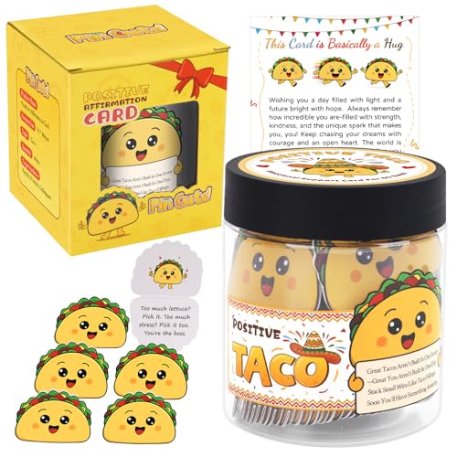 PinCute 60 Positive Taco Jar, Daily Affirmation Cards, Christmas Stocking Stuffers for Teens, Self Care Gift for Women, Birthday Gifts for Teen Girl Trendy Stuff, Back to School Student Teacher Gifts