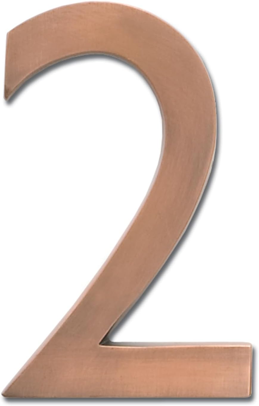 Architectural Mailboxes 3582AC-2 4 inch Solid Brass Floating House Number, 2, Antique Copper
