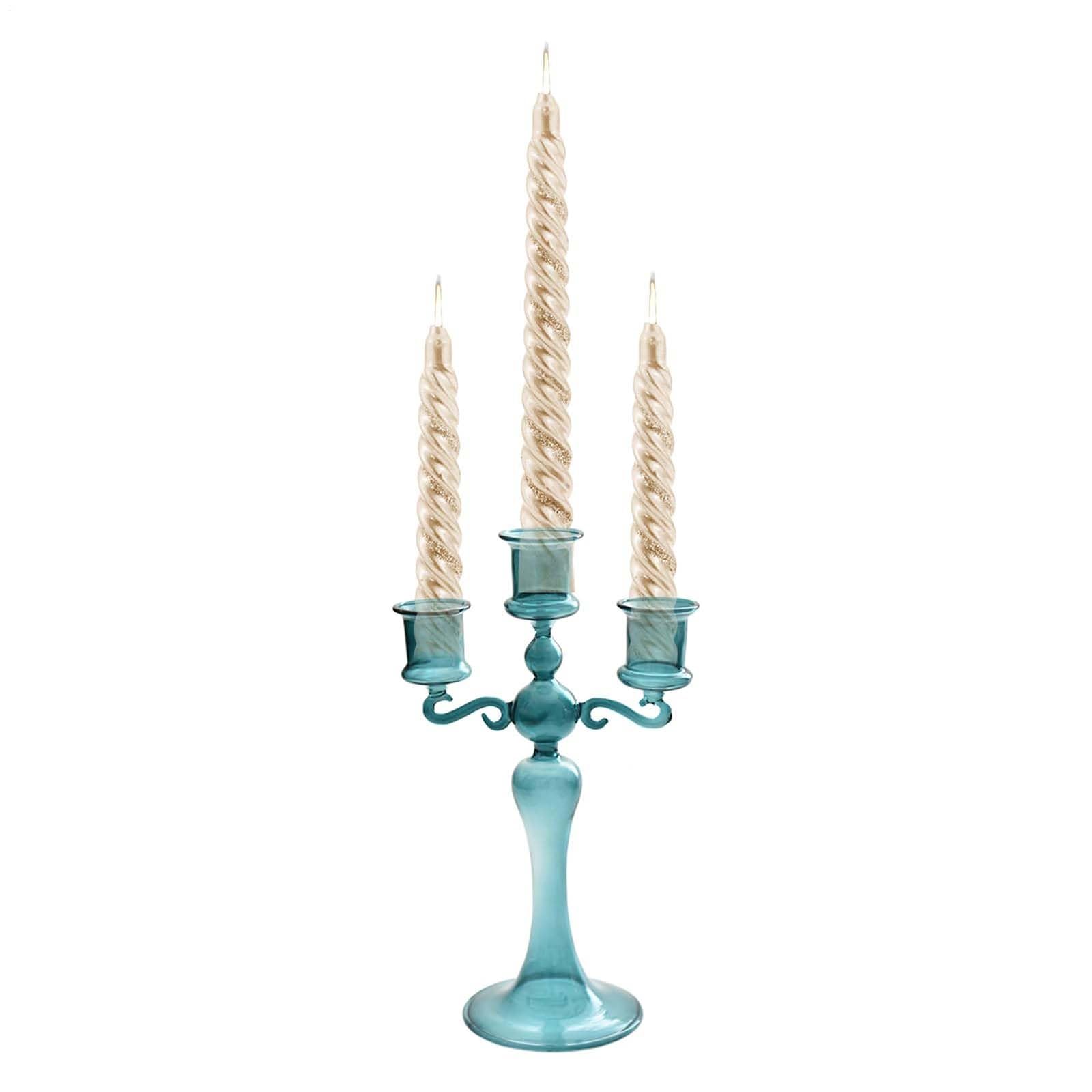 Portacandele A Tre Bracci – Supporto In Cristallo, Base Traslucida | Elegante Decorazione Per La Tavola Delle Feste, Raffinato Elemento D'arredo Per Ricevimenti(A)