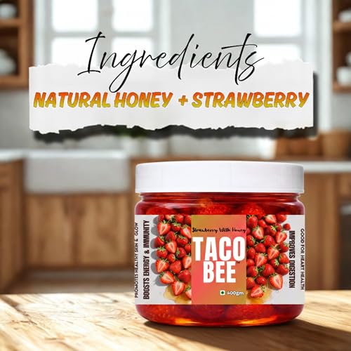 Image of Taco Bee Strawberry With Honey | Premium | Sweet And Healthy | Rich In Antioxidants | Immunity & Energy Booster | Pure And Natural Organic Honey | Strawberry Mixed Honey (400 Gm)