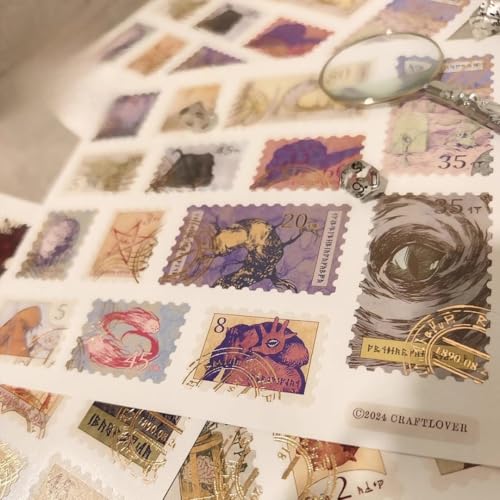 Image of 28 Pieces Cthulhu Stamps Stickers Paper Handmade Vintage Postcards Octopus Monster Bookmarkers Perfect Gift for Worth Collecting Art Gifts Collection (7 * 6.2Inches)