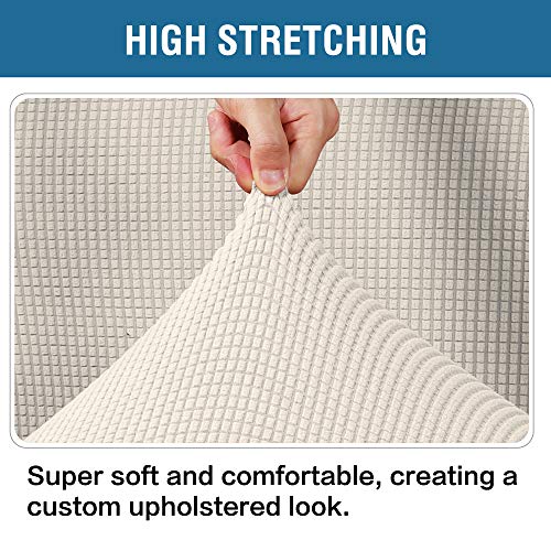 Image of H.VERSAILTEX Ottoman and Sofa Seat Cushion Combined Cover Slipcover Rectangle Sofa Slipcover Fit Length 56'-75' Suitable for L Shaped Seat Cushion Cover or Chaise Part Cover Stretch Thick - Natural