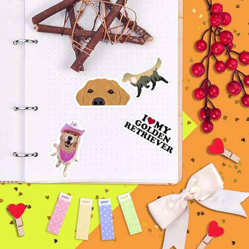 Image of 100Pcs Golden Retriever Stickers for Water Bottle and Laptop - Golden Retriever Party Favors & Decorations, Waterproof Vinyl Decals, Cute Dog and Pet Stickers, Gifts for Women & Men