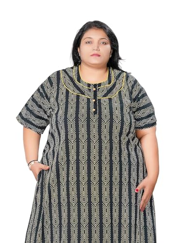 Image of Tout ENSEMLE Women's Cotton Printed Maxi Nighty - Plus Size Nightwear 3XL, Comfortable Lounge Dress for Ladies, Soft Breathable Sleepwear - Floral Design, Summer Night Gown