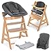 Hauck Seggiolone Alpha XXL Set - con Sdraietta Neonati, Vassoio Hauck e Cuscino Riduttore / Seggiolone Legno Evolutivo - Legno Naturale Carbone