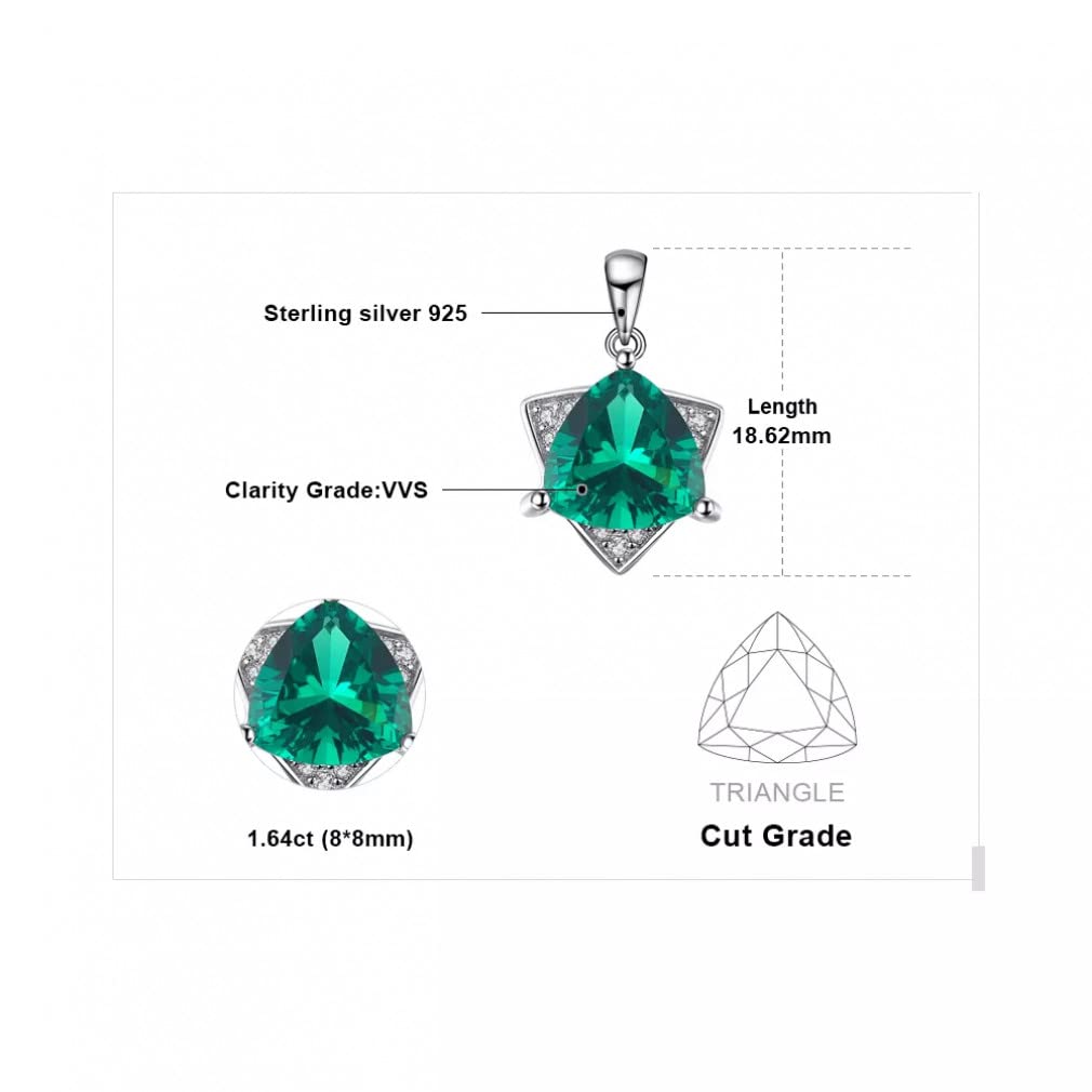 Triángulo 1.6ct Esmeralda 925 Collar con Colgante de Plata esterlina para Mujer Joyería sin Cadena