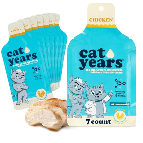 Cat Years Daily Lickable Cat Treat Squeezable Hydration Booster Supplement for Cats 7-Pack Chicken Flavor