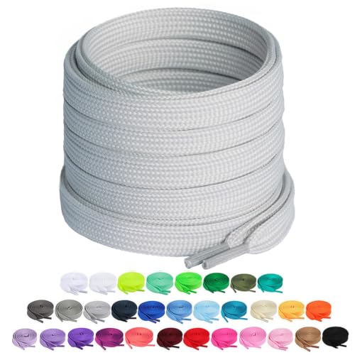 Booyckiy 2 Pairs 3/8" Flat Shoe Laces for Sneakers, White Gray 27 in