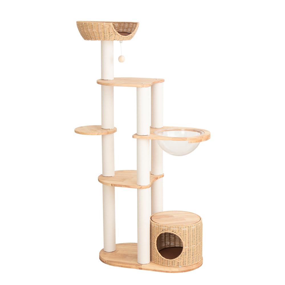【木にのる】ベッド付き天然木無垢材キャットタワー(多頭飼い対応)