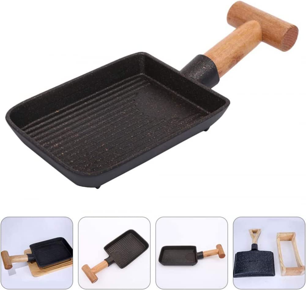 Nieprzywierająca patelnia grillowa z drewnianym uchwytem nadaje się do mycia w zmywarce do piekarnika naczynia domowe do grillowania odpływ tłuszczu od pieczenia - 23 cm