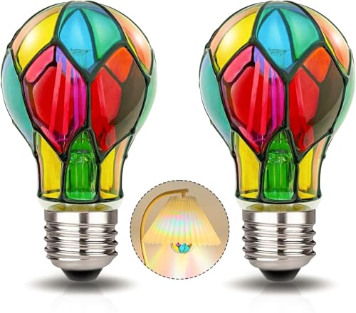Image of Aygrochy LED Stained Glass Light Bulb Stained Glass Bulb,4W E26 Base A19 Multi Colored Light Bulb Mosaic Party Light Bulb,for Christmas Decoration,Party,Home Lighting,Garden,2 Pack
