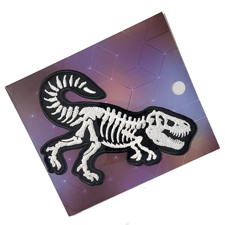 Dino Skeleton Trex Patch Iron on 5 inch (White Bones)