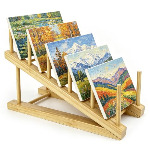 Image of LIAQICHA Art Drying Rack for Classroom, 5-Tier Wood Storage Rack for Canvas, Paintings, Paper, Painting Drying Rack & Print Display Shelf, Tabletop Art Organizer