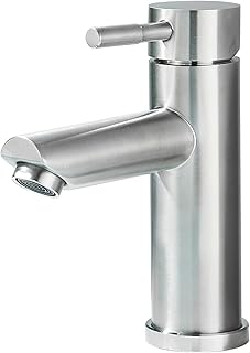 Comprar Grifo de baño monomando para baño o lavabo, agua fría, con manguera de conexión de 60 cm, cepillado