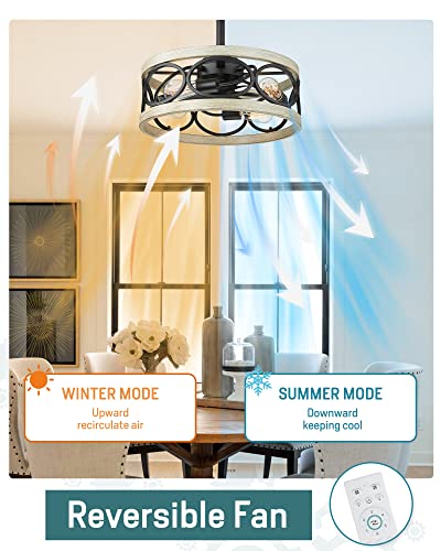 Melkelen Farmhouse Ceiling Fans, 52 Inch Ceiling Fans with Lights and Remote Control, Rustic Barnwood Blades, Industrial Cage Light, Matte Black (MKC02-WW) - Image 4