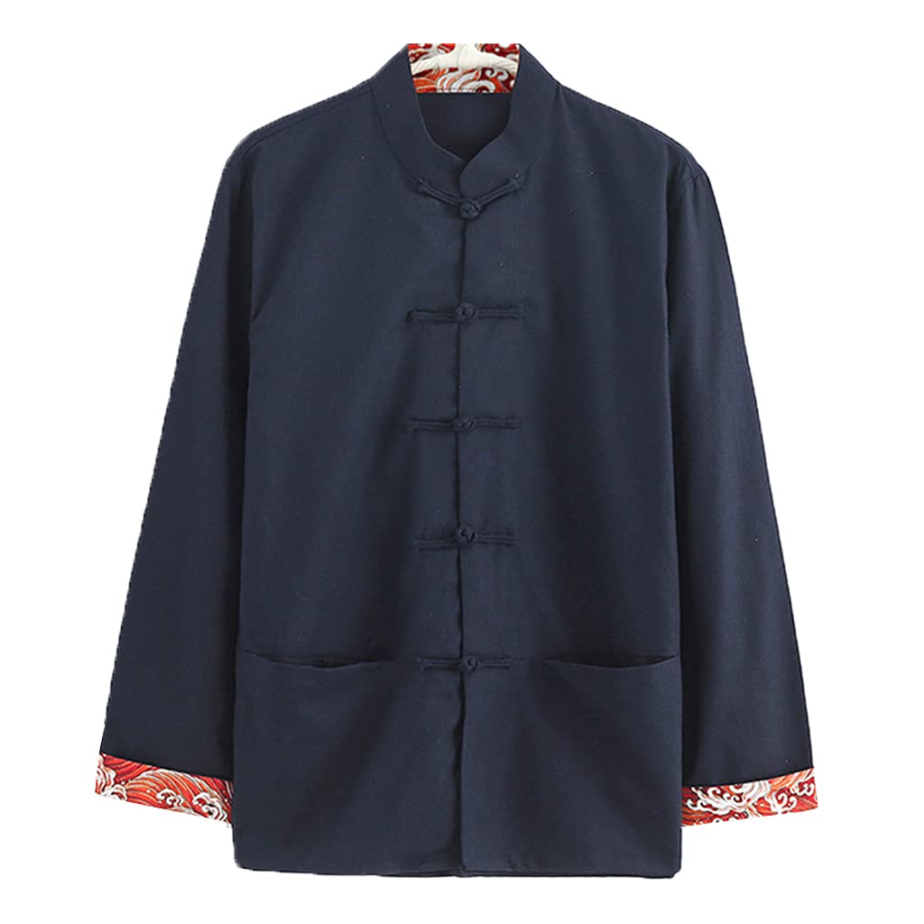 ZHOUXIAO Biancheria Unisex Tang Tang Suita Cinese Tradizionale Manica Lunga Kung Fu Camicia da Uomo Kung Fu Giacca Kung Fu, Biancheria di Cotone Tai Chi Uniform Uniforme, Han Blue-L