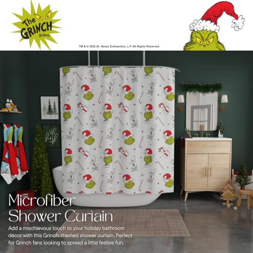 Image of Grinch Gift Dreams Holiday Christmas13-Piece Shower Curtain Set, 72 x 72 Inch Fabric Curtain with Hooks, Bathroom Decor, Machine Washable, (100% Officially Licensed Product) by Franco Collectibles