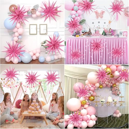 Image of Pink Star Balloons 22 Inch - 8 Pack 4D Foil Balloons with Metallic Stars for Birthday Graduation Decoration