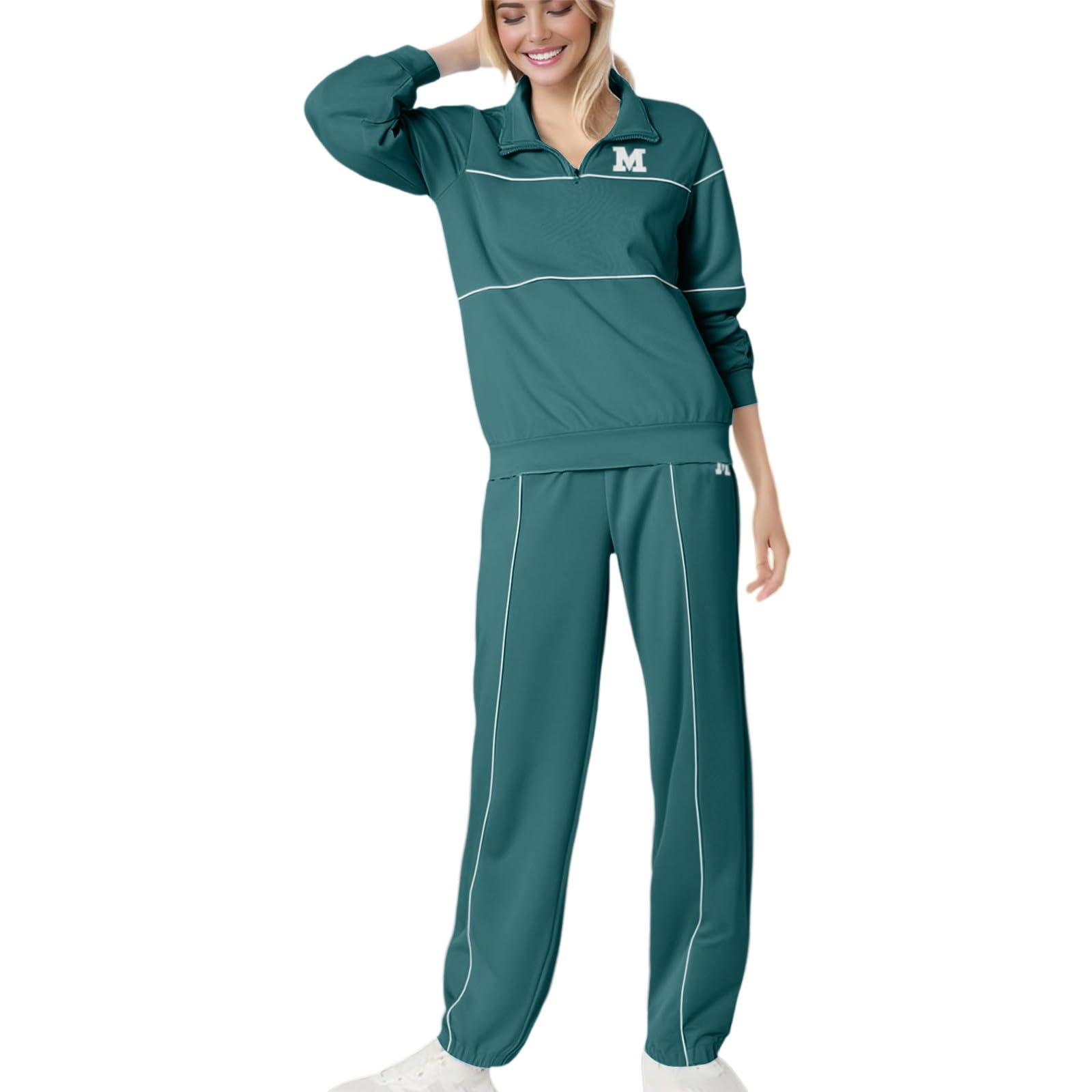 Generico Tuta Termica Donna Inverno,Felpa Casual Da Donna Con Stampe Sportive E Lettere Tinta Unita Per Il Tempo Libero In Due Pezzi Per Autunno E Inverno
