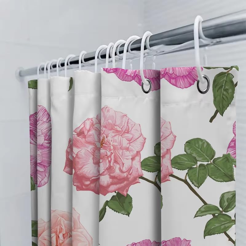 Rideau de douche floral en polyester premium rose et violet