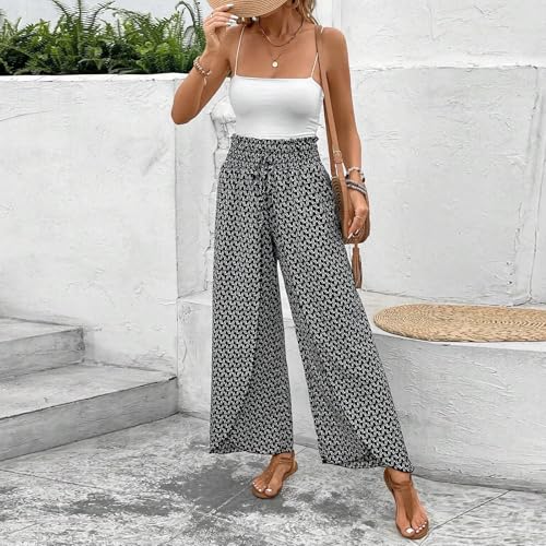 Floral Palazzo Pants for Women Casual High Waisted Tulip Hem Split Leg Pants Lightweight Summer Flowy Beach Trousers2