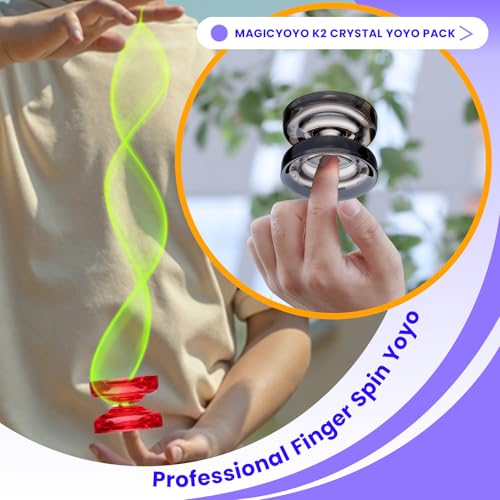 Image of MAGICYOYO K2 Responsive Yoyos for Kids 8-12, Dual Function Professional Yoyo Pack with Finger Spin Function, Pro Yo yo with Bearing Kit, 12 Yo-yo Strings+2 Sacks (Crystal Black+Crystal Red)