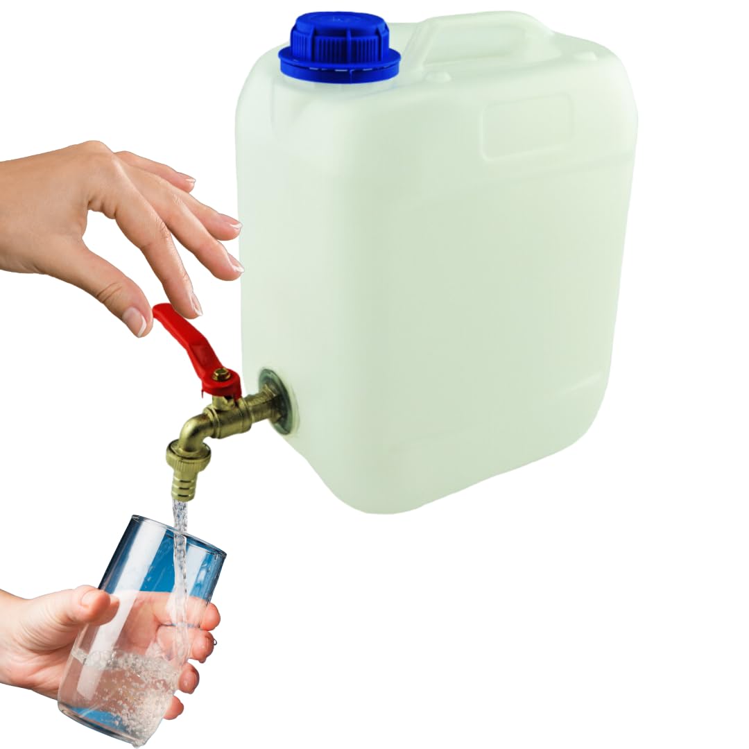 F & R Wasserkanister mit Hahn 60 Liter aus HDPE I I Regentonne mit Deckel I Kanister Hahn I Wasserbehälter mit Hahn I Wassertank I Fass mit Deckel I Regenwassertank Grün