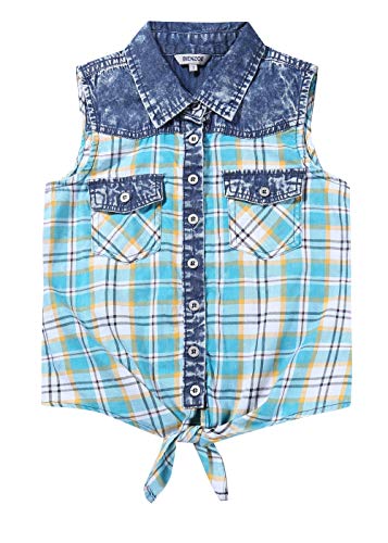 Image of Bienzoe Western Plaid Girls Shirt: Sleeveless Button Down