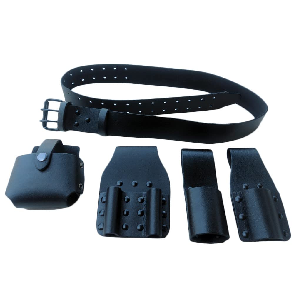 Leather Tool Belt with Hammer Holder, Ratchet,Spanner,Wrench Tool Pouch Tape Holster (Black)