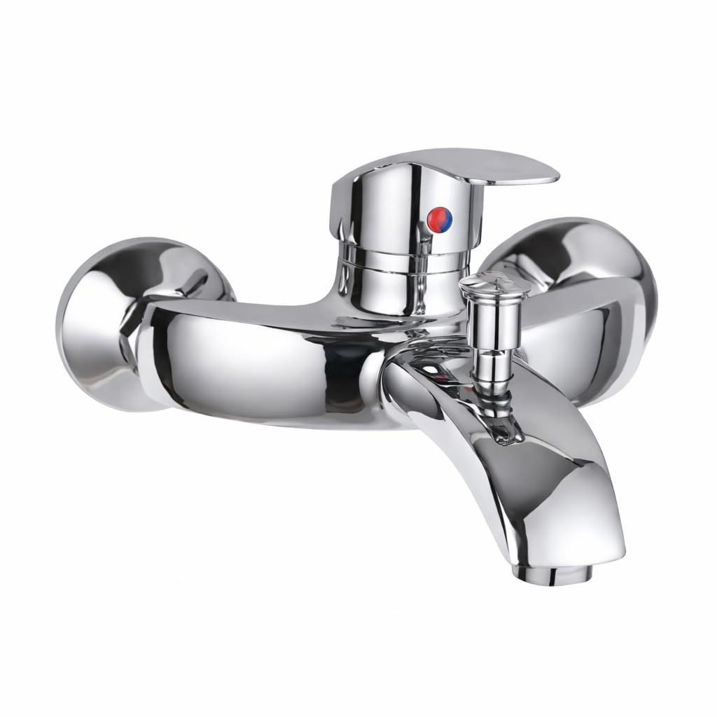 Miscelatore Vasca da Bagno Monocomando Cromato con Deviatore per Doccetta | Rubinetto da Parete Moderno con Attacco Doccia Posteriore 1/2”