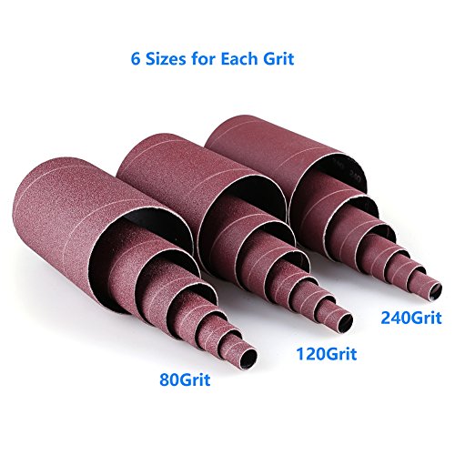 Spindle Sander Sleeves, 18PCS Sanding Sleeves for Oscillating Sander, 80 120 240 Assorted Grit Sandpaper, 4-1/2” Length, 1/2”,3/4”,1”,1-1/2”, 2”, 3” Diameter, by LotFancy