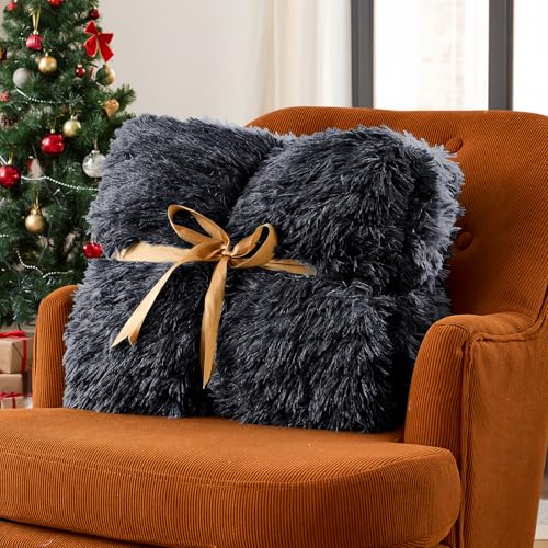 Image of yescool Weighted Blanket for Adults (20 lbs, 60 inch x 80 inch, Obsidian Black) Heavy Blanket for Sleeping Perfect for 190-210 lbs, Queen Size Faux Fur Blanket with Premium Glass Bead, Machine Washable