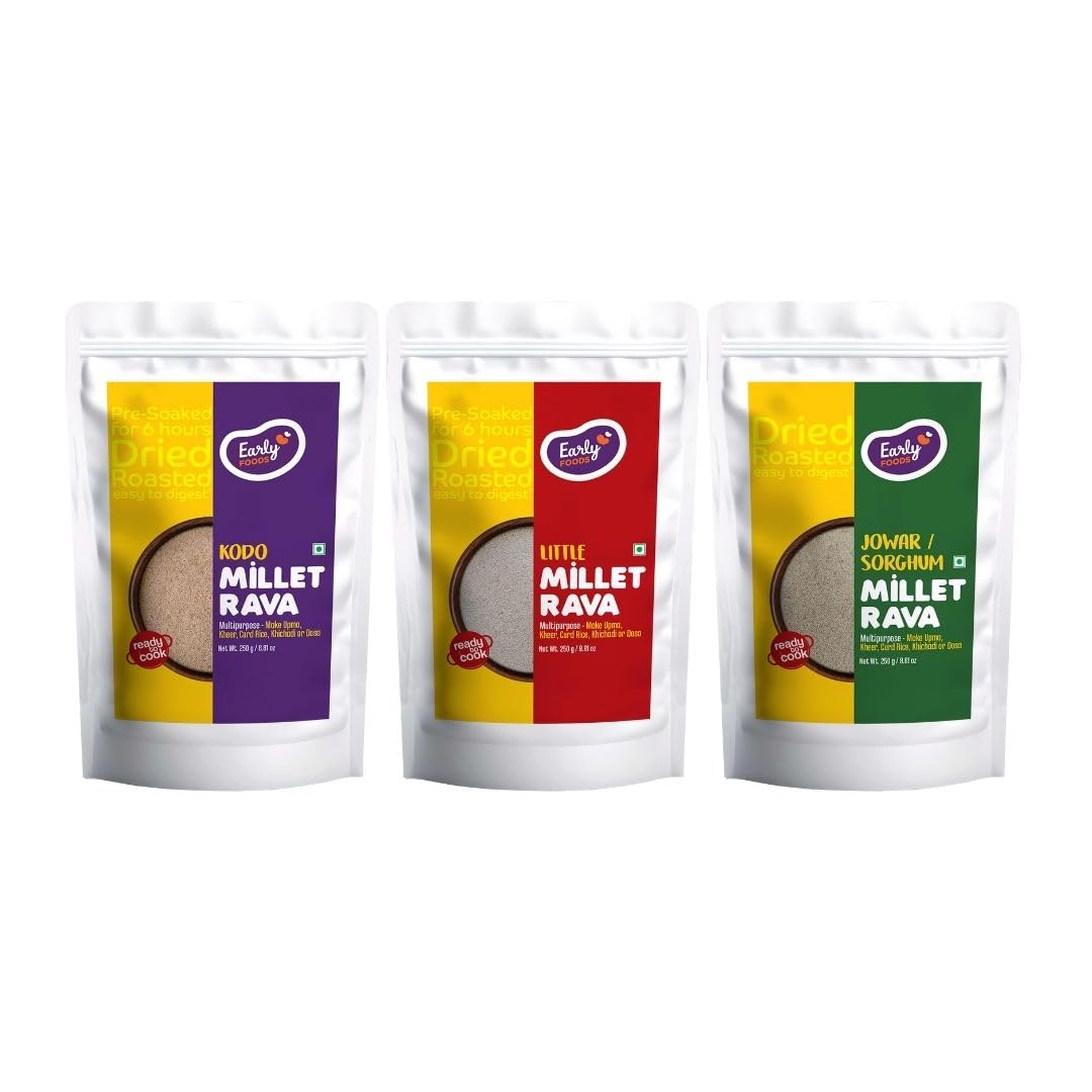 Early Foods : Assorted Pack of 3 - Millet Rava (Little Millet, Kodo Millet, Jowar Rava) | Millet Sujji Rava | Jonna Suji | (B0C864VZDD) Amazon Price History, Amazon Price Tracker