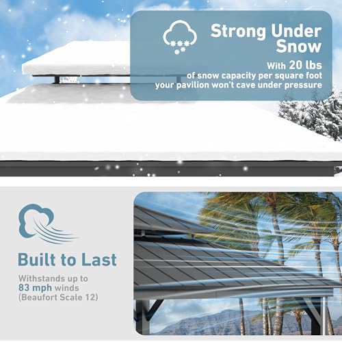 Big Leaf 12' x 14' Hardtop Gazebo with LED Strip Lights – Galvanized Steel Double Roof, USB and USB-C connectors, Mosquito Netting and Curtains – Outdoor Metal Gazebo for Decks and Backyards, Black - Image 6
